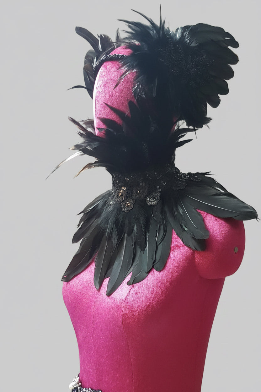 Black Raven Feather Headpiece & Statement Necklace set