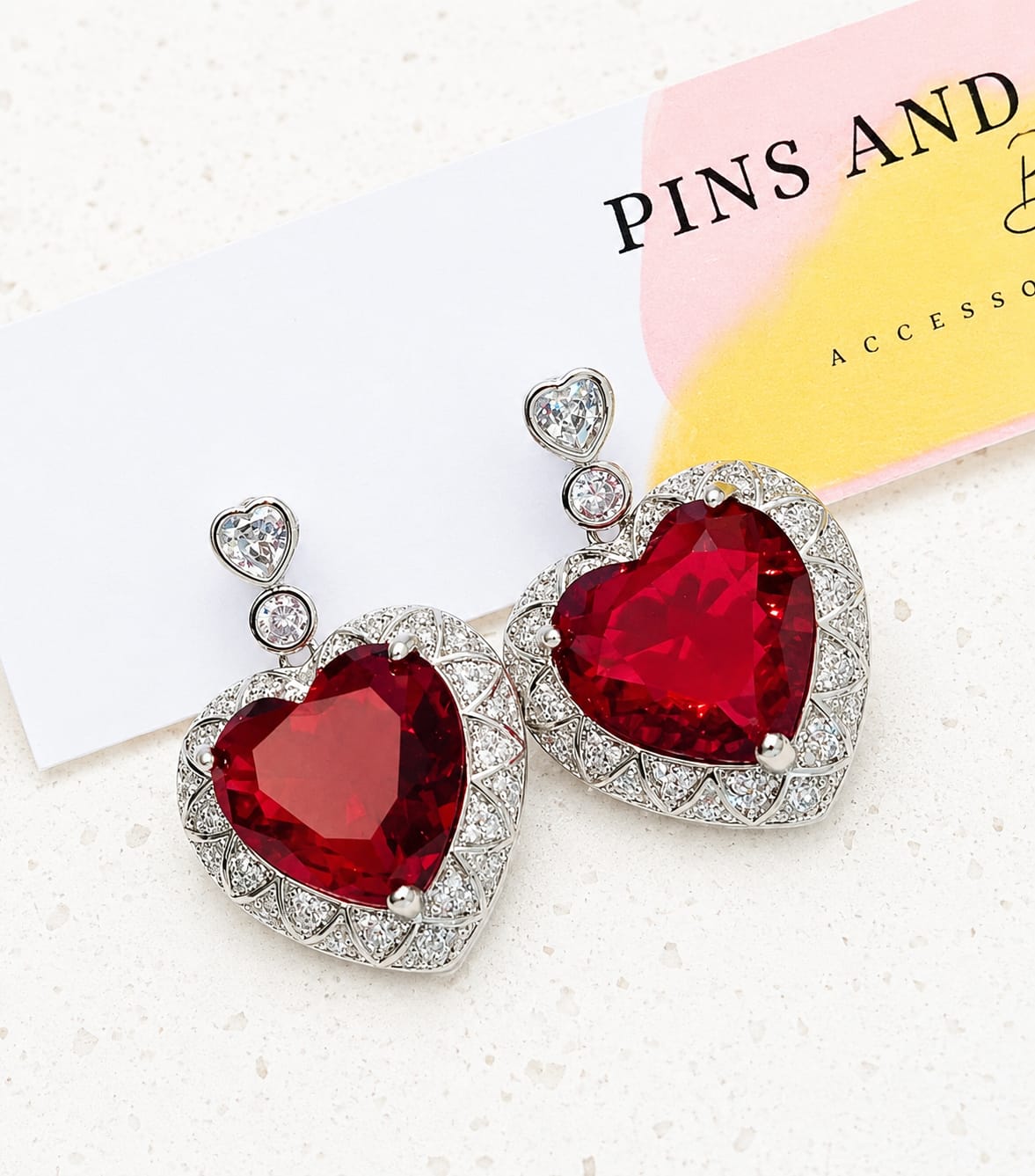 Luxury Ruby Heart Crystal Drop Earrings | Silver-Tone Statement Earrings for Women