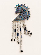 Blue Crystal Horse Head Tassel Brooch