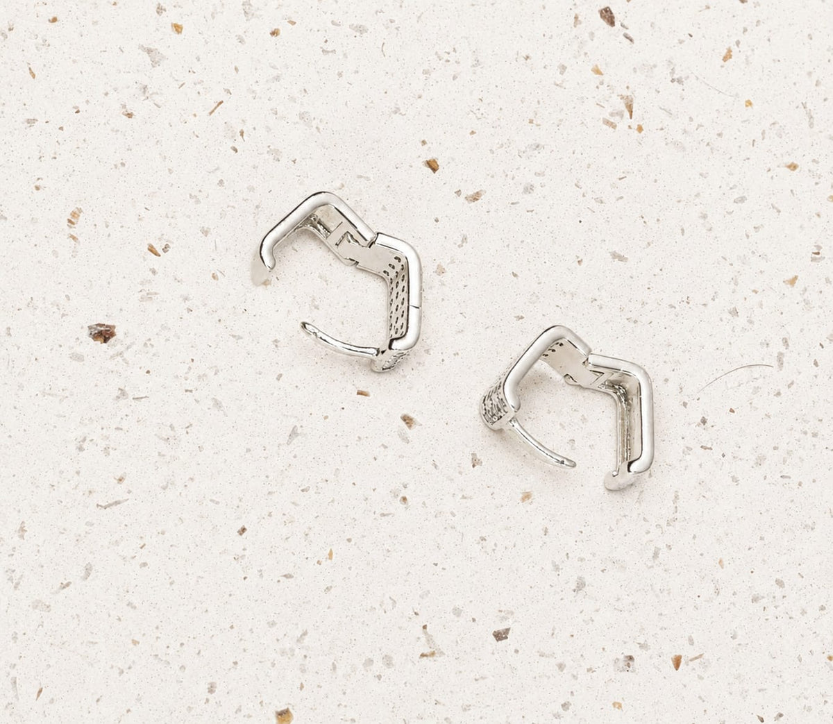 Silver Square Huggie Earrings