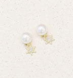 Elegant Pearl & Black Floral Statement Earrings