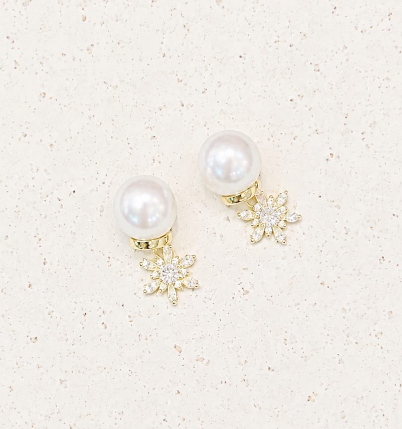 Elegant Pearl & Black Floral Statement Earrings