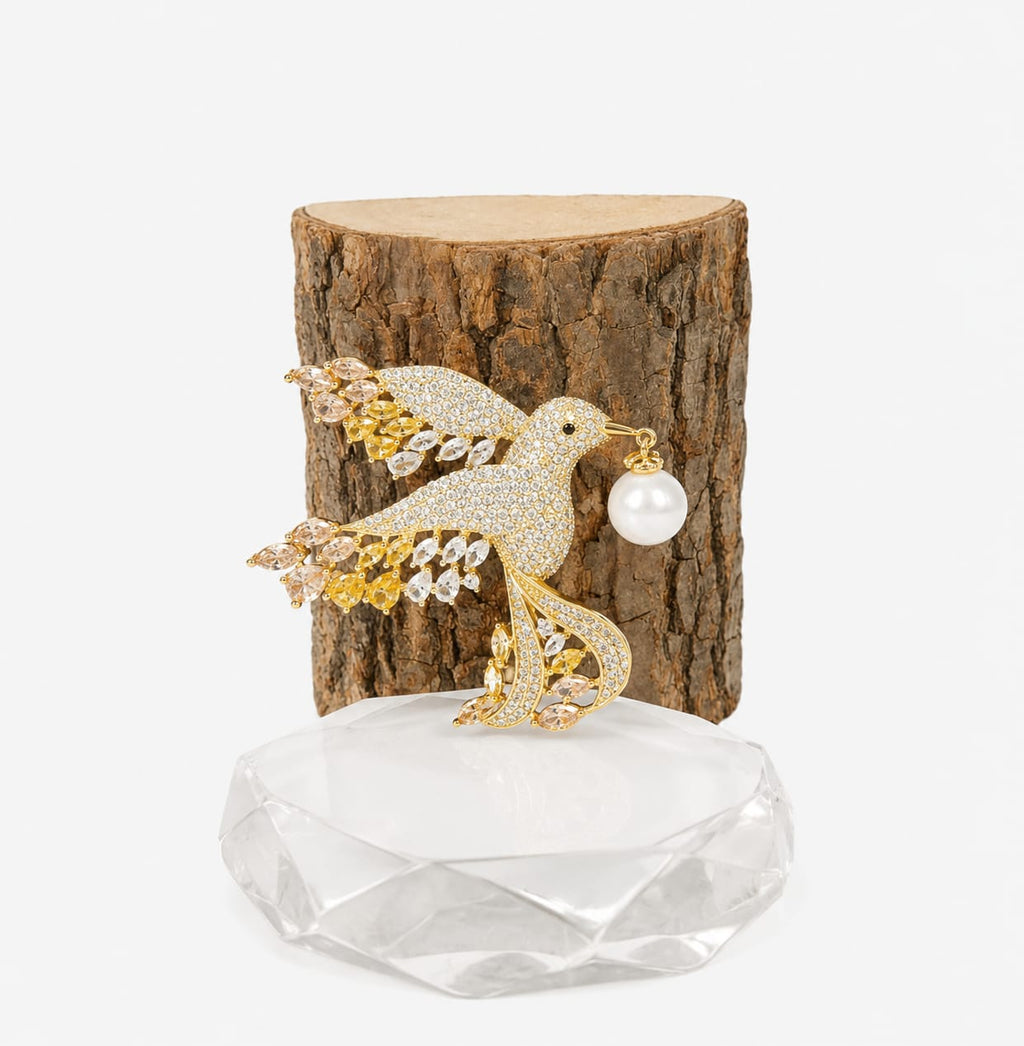 Luxury Crystal Bird Pearl Brooch