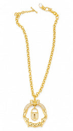 Chunky Golden Lock Pendant Necklace – Statement Y-Chain Necklace
