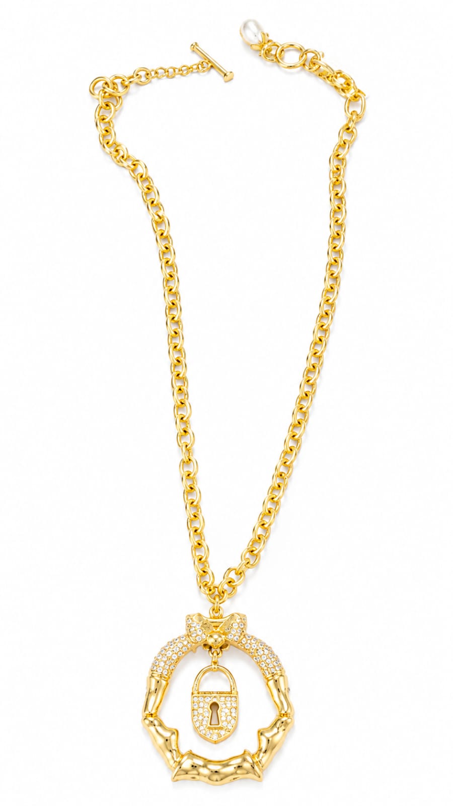 Chunky Golden Lock Pendant Necklace – Statement Y-Chain Necklace
