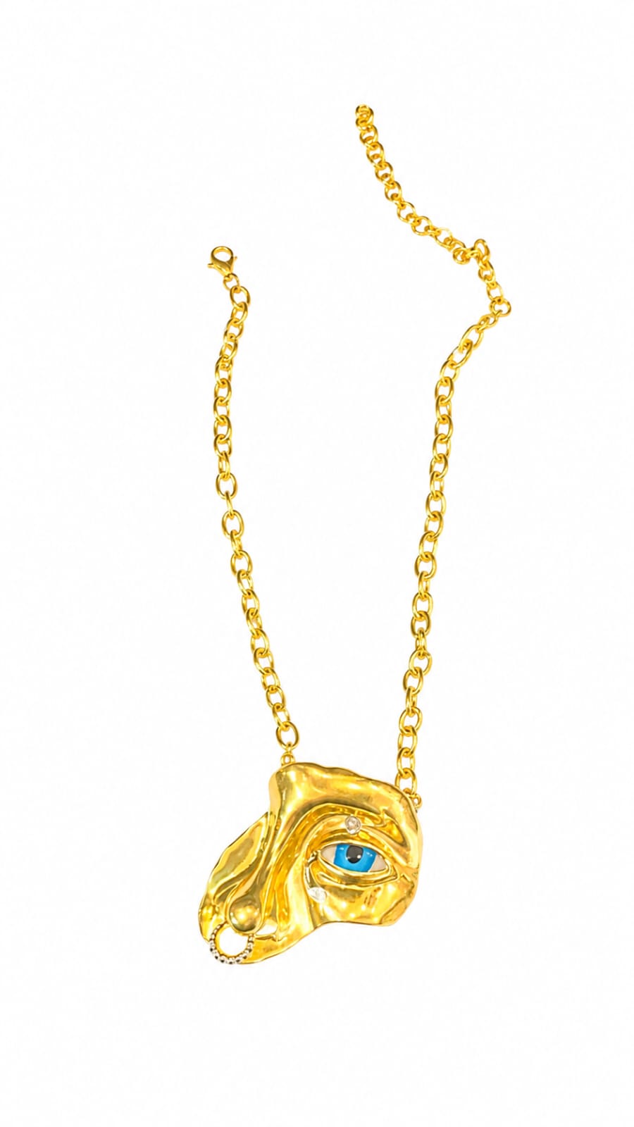 Golden Blue-Eye Face Pendant Necklace