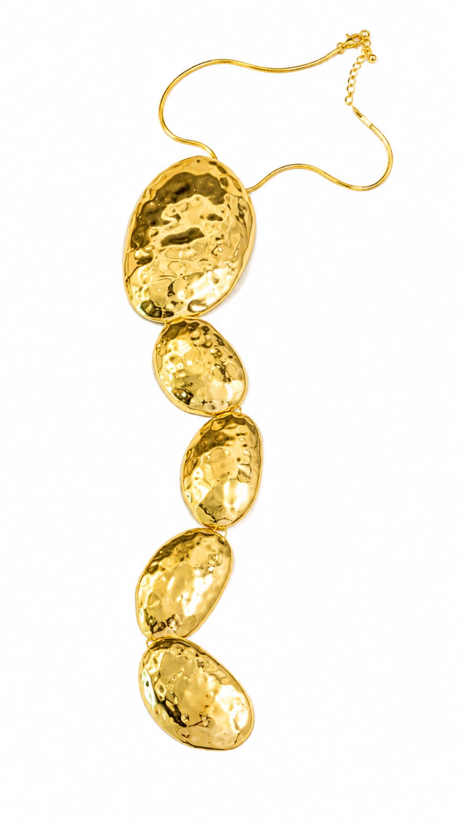 Golden Hammered Oval Statement Necklace & Earrings Set