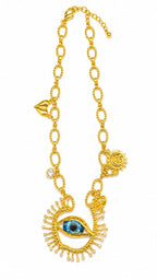 Golden Evil Eye Charm Necklace | Stylish Statement Pendant Necklace