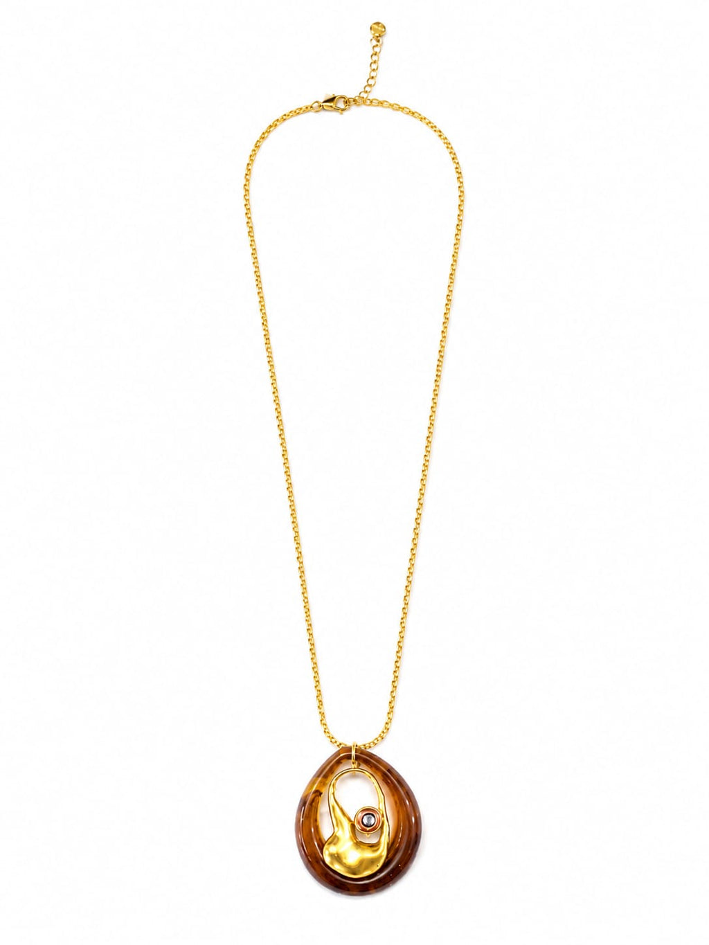 Elegant Gold-Tone Long Chain Necklace with Unique Teardrop Pendant