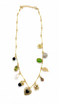 Elegant Gold-Tone V-Shaped Multi-Charm Necklace for