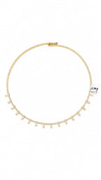 Elegant Gold Baguette Drop Diamond Choker Necklace