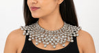 Silver Beaded Statement Bib Necklace
