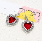 Luxury Ruby Heart Crystal Drop Earrings | Silver-Tone Statement Earrings for Women