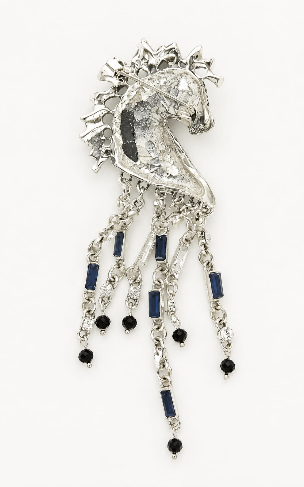 Blue Crystal Horse Head Tassel Brooch