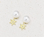 Elegant Pearl & Black Floral Statement Earrings