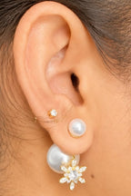 Elegant Pearl & Black Floral Statement Earrings