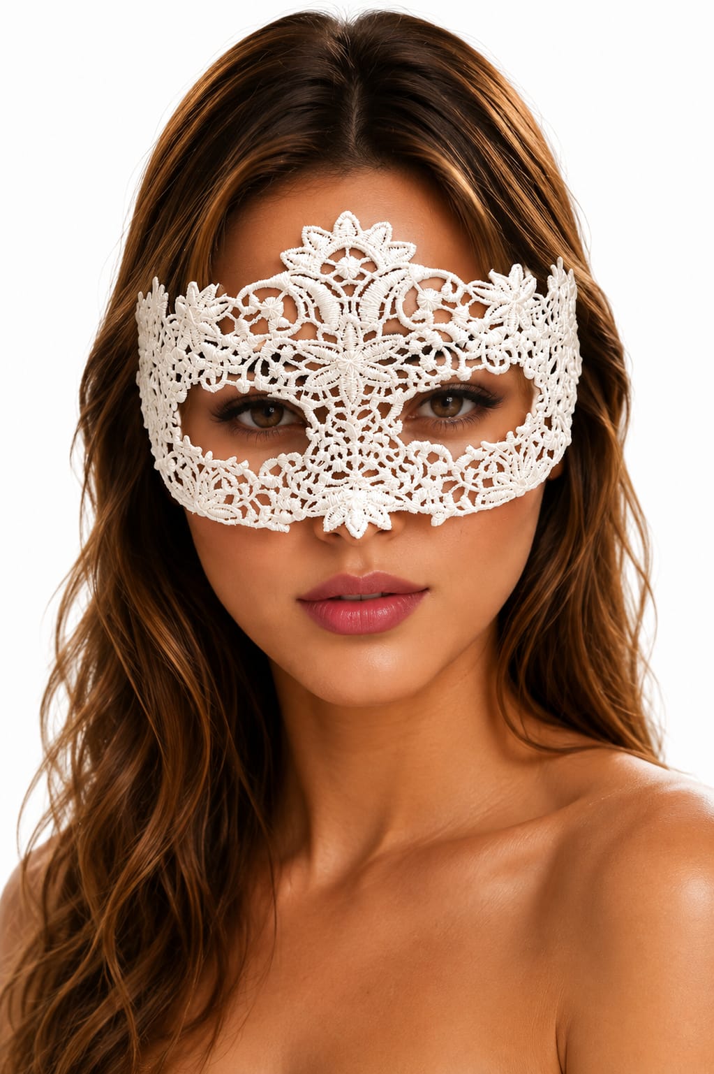 Elegant White Lace Masquerade Mask