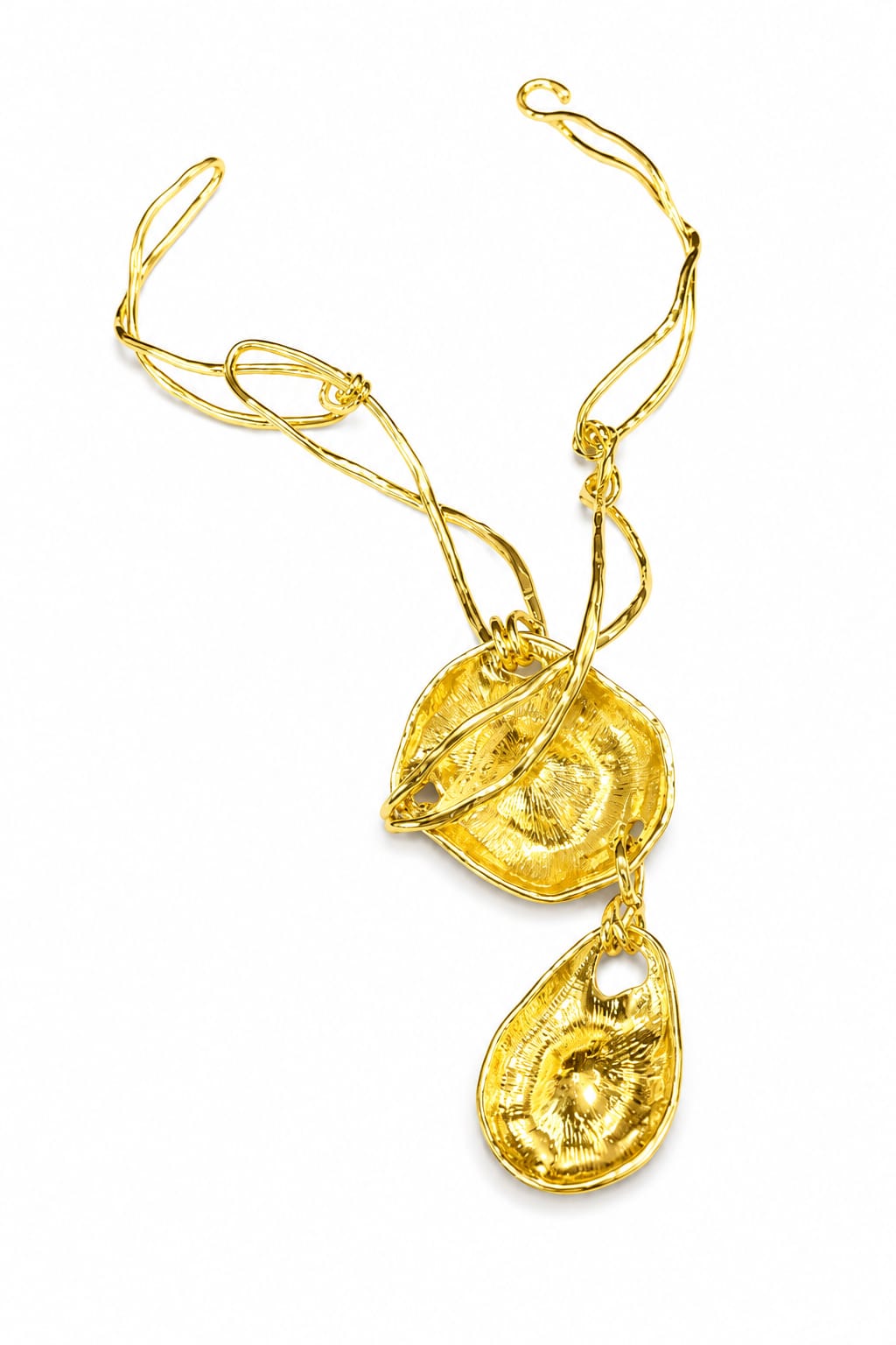 Golden Sculptural  Chunky Pendant Necklace