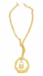Chunky Golden Lock Pendant Necklace – Statement Y-Chain Necklace