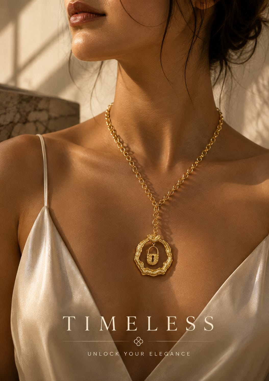 Chunky Golden Lock Pendant Necklace – Statement Y-Chain Necklace