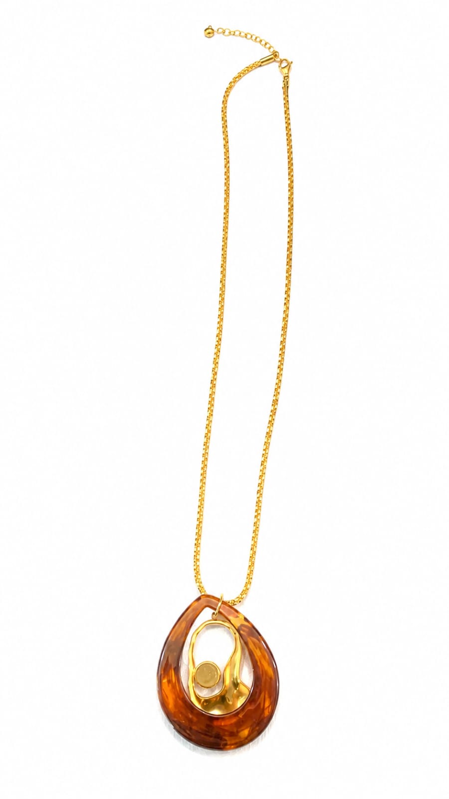 Elegant Gold-Tone Long Chain Necklace with Unique Teardrop Pendant