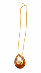 Elegant Gold-Tone Long Chain Necklace with Unique Teardrop Pendant