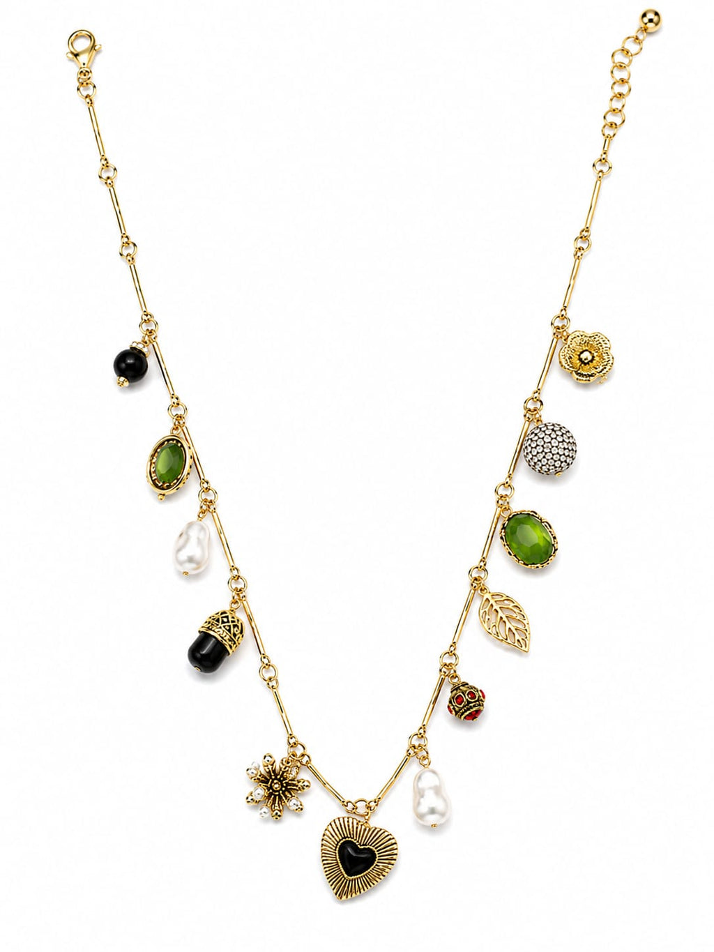Elegant Gold-Tone V-Shaped Multi-Charm Necklace for