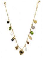 Elegant Gold-Tone V-Shaped Multi-Charm Necklace for