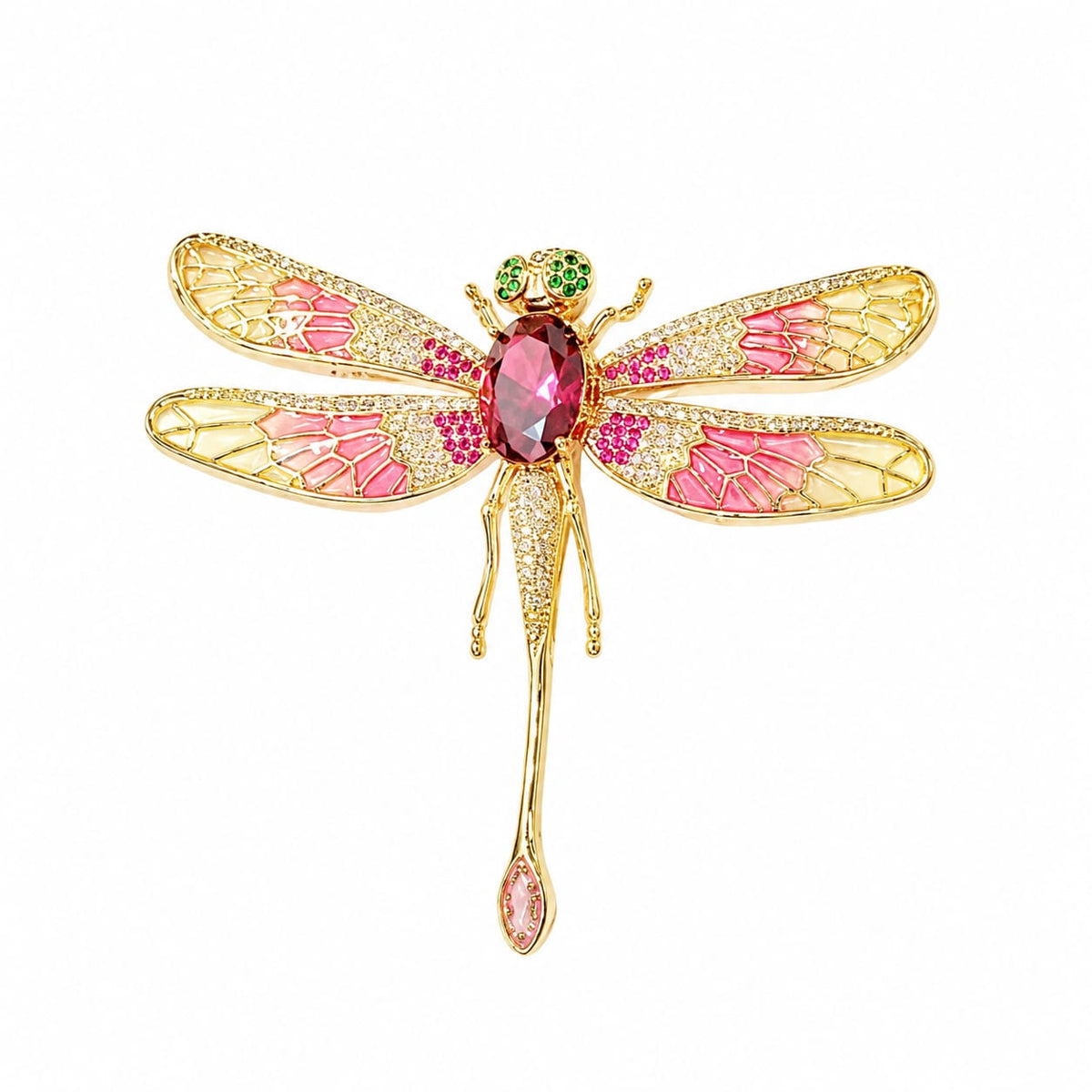Elegant Pink Enamel Dragonfly Brooch Pin