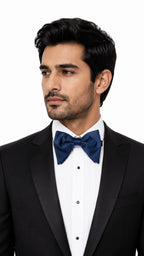 Premium Navy Blue Satin Bow Tie for Men
