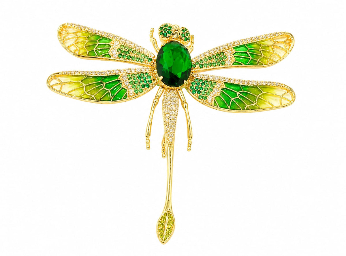 Elegant Pink Enamel Dragonfly Brooch Pin