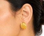 Golden Ribbed Shell Statement Earrings