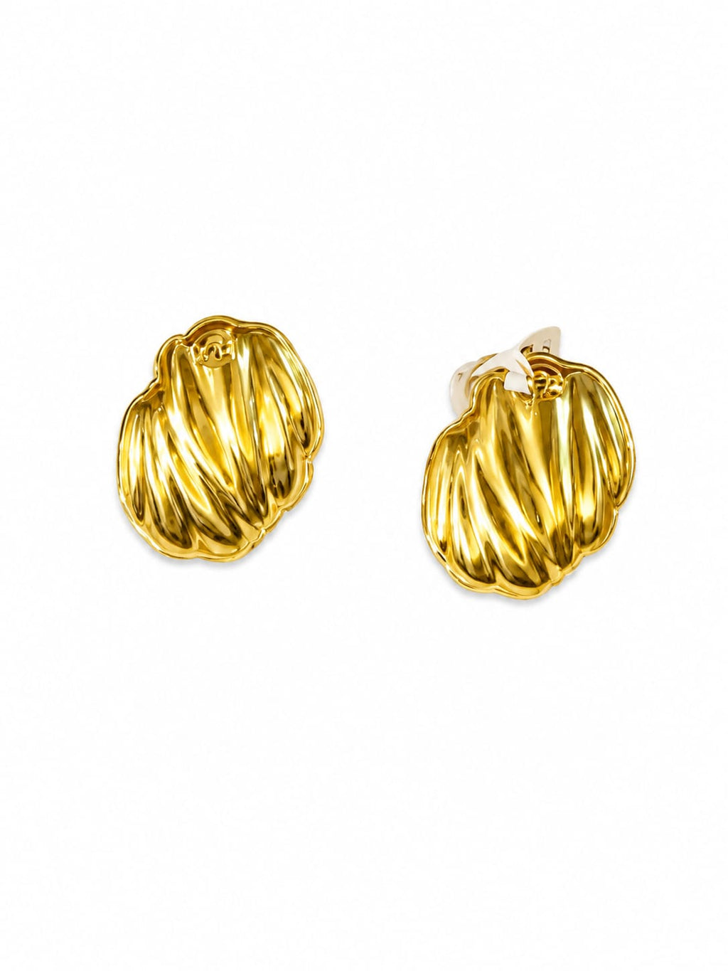 Golden Ribbed Shell Statement Earrings