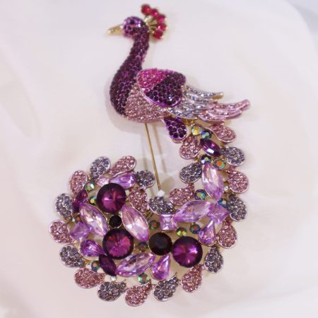 Shades of violet peacock brooch